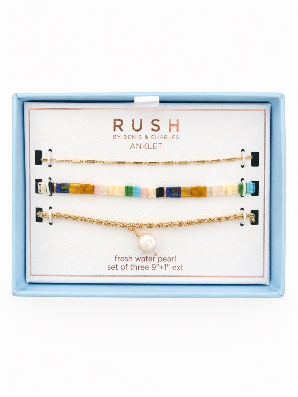 RUSH Boho Gold and Multicolor Beaded Anklet Trio